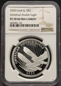 2020 COOK ISLANDS PROOF AMERICAN DOUBLE EAGLE 1/2 OZ SILVER $2 NGC PF 70 - Picture 1 of 4