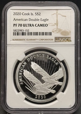 2020 COOK ISLANDS PROOF AMERICAN DOUBLE EAGLE 1/2 OZ SILVER $2 NGC PF 70 - Image 1 of 4