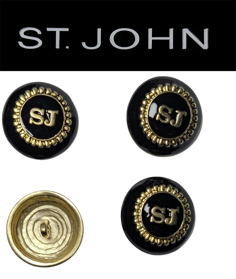 St John Knits (0.75) Inch Black Enamel Gold Tone Raised SJ Replacement Buttons - Image 1 of 1
