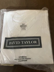 Paquete de 3 camisetas blancas preencogidas de colección Sears David Taylor para hombre talla mediana nuevas de stock - Imagen 1 de 8