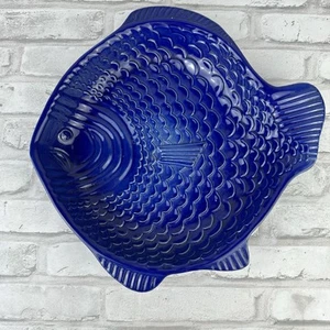 Deltis Portugal Cobalt Blue Fish Shaped Platter Plate Dish Large Stoneware - Picture 1 of 4