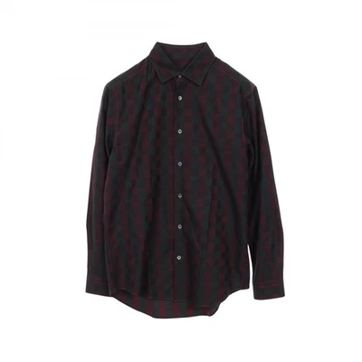 LOUIS VUITTON Damier Long sleeve shirt RM142M cotton Gray Bordeaux Used mens M - Image 1 of 4