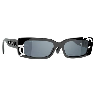 Auténticas gafas de sol Chanel rectangulares blancas y negras nuevas en caja raras Foto 1 de 4