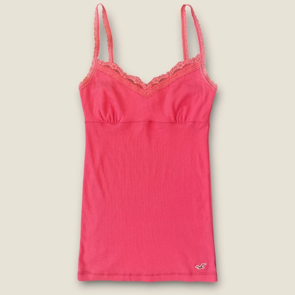Camisola sin mangas Hollister acanalada con ribete de encaje Y2K años 2000 vintage crepúsculo talla grande Foto 1 de 3