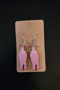 Christmas Story Earrings Jewelry Pink Bunny Suit Festive Party Holiday Wood Fun - Picture 1 of 3