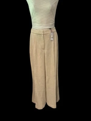 Pantalones de tiro alto de pierna ancha Express Stylist crema talla 8R $98 nuevos con etiquetas Foto 1 de 4