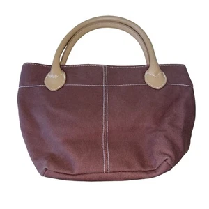 Lillian Vernon Mini Tote Bag Womens Purse Handbag Double Leather Handles Canvas - Picture 1 of 11