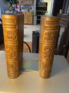 Vintage geschnitzte Holz Buchstützen "Great Books" große Buchstützen 9 x 6 Zoll - Bild 1 von 5