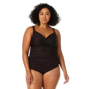 Anne Cole Women's Twist Front Underwire Shirred Tankini Swim Top Black Swimwear - Picture 1 of 10