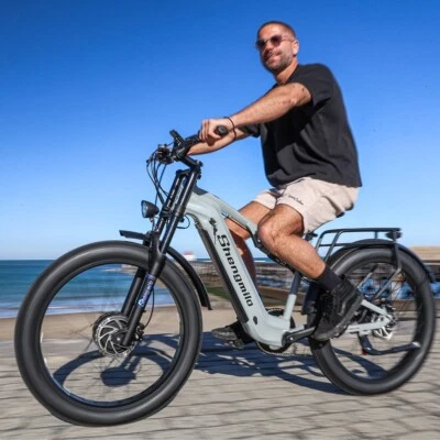 SHENGMILO 26'' 2000W Elektrofahrrad Daul Motor City E-Bike Vollfederung Fatbike 7-Gang MTB