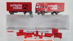 Wiking 1:87, Mercedes 1620 valigia per mobili 'Arredo mobili' + mobili rossi modello pubblicitario - Foto 1 di 1