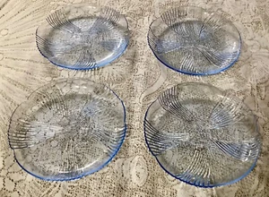 Set of 4 LIBBEY Harmony Blue Glass Floral Leaf Design Salad/Dessert Plate 7.5” - Picture 1 of 9