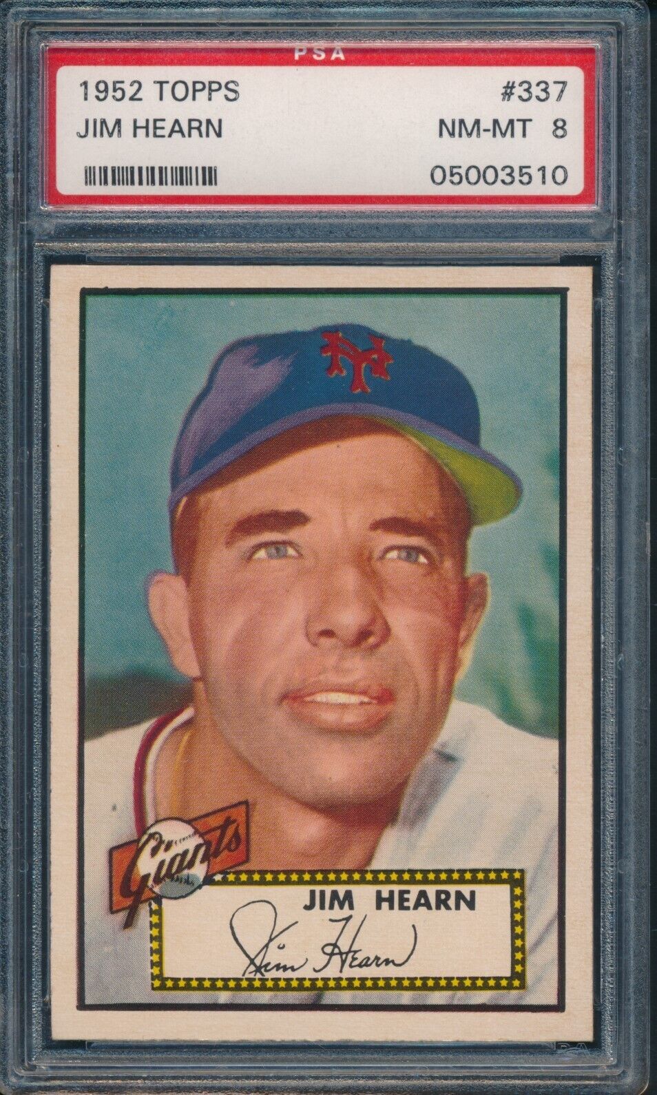1952 Topps Baseball Jim Hearn #337 PSA 8 GIANTS NM-MT Hi Number POP 28 SET BREAK