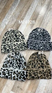 Damen Mütze Feinstrick leo Mütze Hut kuschelig  beige schwarz  taube braun - Bild 1 von 1