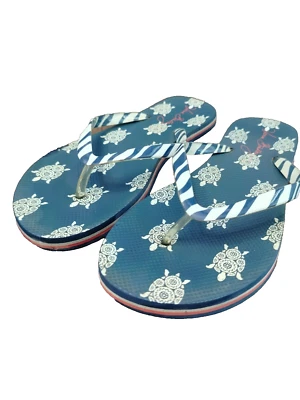 Vera Bradley Womens Flip Flop Thong Sea Turtle Print Striped Strap Blue Size 7-8 - Image 1 of 4