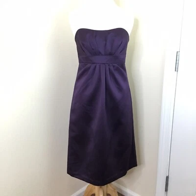 Alfred Angelo Strapless Satin Purple Eggplant Short Modern Fit Dress Size 4 NWT - Image 1 of 4