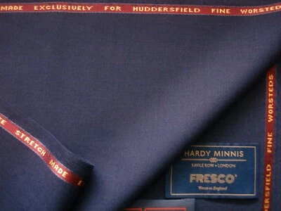 HARDY MINNIS = HUDDERSFIELD FINE WORSTED TESSUTO TUTA LANA AFFRESCO LITE blu mariano MADE IN ENGLAND: HARDY MINNIS =3,4 m