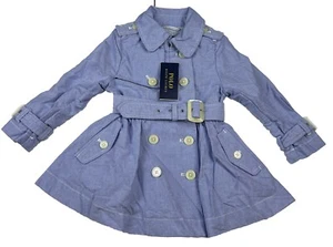 Polo Ralph Lauren Oxford Cotton outerwear Trench Coat Girls Size 2 NWT Blue - Picture 1 of 12