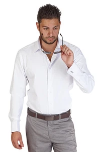 Tailored / Slim Fit Mens French Cuff White Dress Shirt Tone On Tone Stripe AZAR - Picture 1 of 7