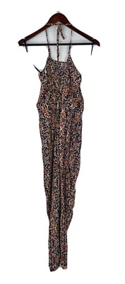 Ambiance Apparel Navy & Orange Floral Halter Jumpsuit Size M - Image 1 of 4
