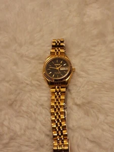 Vtg GENEVE Gold Plated Date 50mm Women Watch Fluted Bezel As Is - Picture 1 of 4