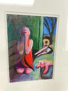 Original Ölgemälde figurative Menschen kleines Kunstwerk Wandkunst großer Rahmen Nr.1 - Bild 1 von 8