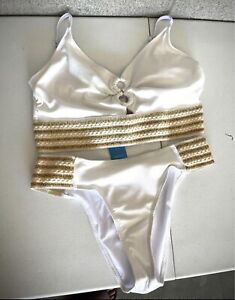 CUPSHE Woman’s 2-piece Bikini Set White Gold Keyhole Size Large