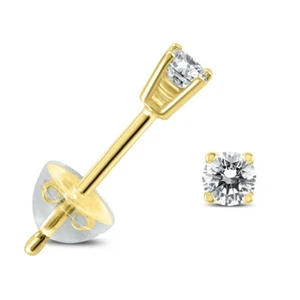 .06CTW Round Diamond Solitaire Stud Earring In 14k Yellow Gold with Silicon Back - Picture 1 of 4