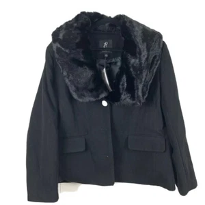 Rachel Zoe Womens Suit Jacket Black Faux Fur Collar Stretch Pockets Plus 1X New - Picture 1 of 8