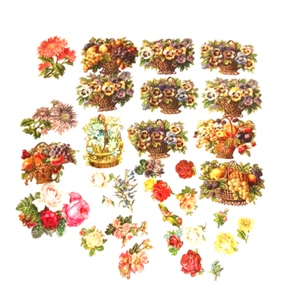 Antique Victorian Die Cuts Florals Flowers Baskets from scrapbook Lot of 33 - Picture 1 of 6