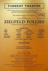 Ziegfeld Follies 1936 Playbill Bob Hope Josephine Baker Fannie Brice Judy Canova - Imagen 1 de 3