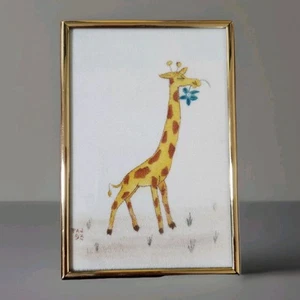 Vintage Giraffe Theorem Painting Framed Signed 4x6" Cute Nursery Safari 🦒 - Picture 1 of 4