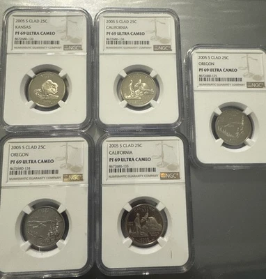 2005 S Clad Quarter Lot Of Five Coins PF69 Ultra Cameo - Image 1 of 2