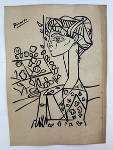 Pablo Picasso COA Art Painting Original Drawing Vintage Paper Signed - Picture 1 of 3