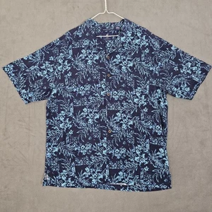 Caribbean Joe Shirt Mens XL Blue Silk Floral Hawaiian Button Up Camp Tropical - Picture 1 of 18