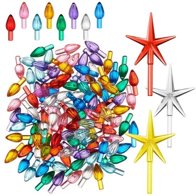 108 Replacement Ceramic Christmas Tree Twist Light Bulbs and 3 Star Toppers - Image 1 of 4
