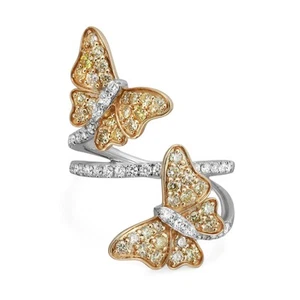 White & Yellow Round Diamond Double Butterfly Spiral Ring 18K Gold 1.45Cttw - Picture 1 of 5