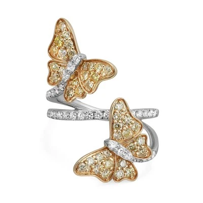 White & Yellow Round Diamond Double Butterfly Spiral Ring 18K Gold 1.45Cttw  - Image 1 of 4
