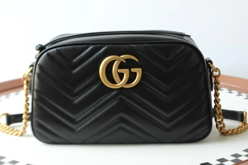 Gucci Marmont Black Leather Small Camera Crossbody Shoulder Bag Handbag Purse - Image 1 of 4