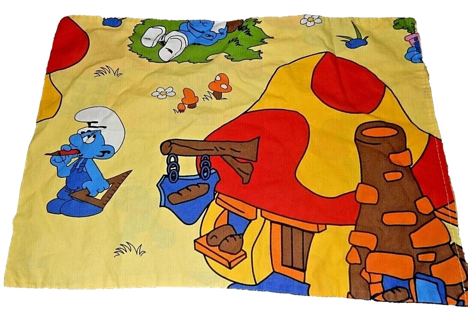 Mini funda de almohada de algodón para cama de niño pequeño 5G vintage pitufos tocador gruñón pesado Foto 1 de 4