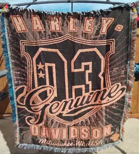 Harley Davidson Motorcycle Blanket Throw Milwaukee Wis, USA 57 X 47 "03" VTG - Picture 1 of 4