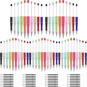 Beadable Ballpoint Pen W/ Extra Refills, Assorted Bead Shaft, Black Ink, 10 Colo - Picture 1 of 12