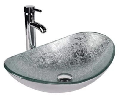 Fregadero de lavabo de vidrio templado con grifo desagüe emergente Foto 1 de 4