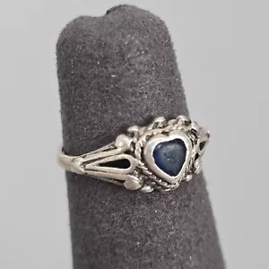VTG Sterling Silver Heart Ring & Blue Stone Iolite? Intricate Detailing Size 2.5 - Picture 1 of 9