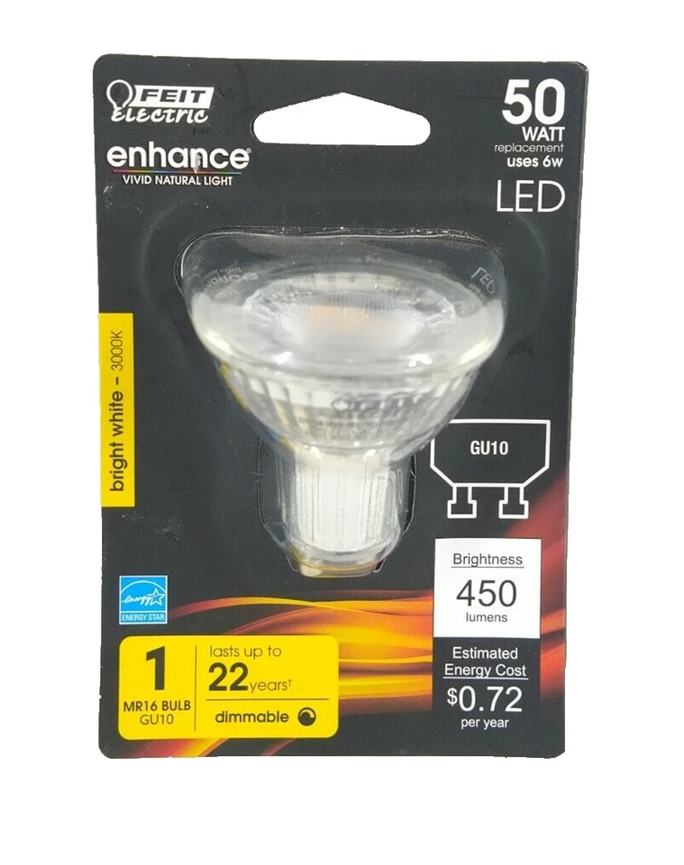 Feit Electric Enhance MR16 GU10 LED Bulb Bright White 50 Watt Equivalence NEW - Image 1 of 2