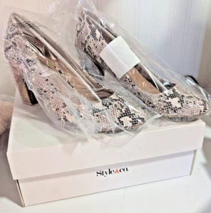 Style & Co Macy's Snakeskin Look Block Heel Neutral Pumps Shoes 9 M NIB - Picture 1 of 7