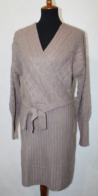 Nuevo sin etiquetas Vestido Suéter Derek Heart Talla XL Marrón Claro Imitación Envoltura Tejido con Cable Cinturón Foto 1 de 4