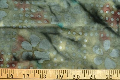 BATIK TYE DYE MULTI COLOR ON GREEN  PRINT 100%  COTTON FABRIC  2.25 YARDS - Image 1 of 2