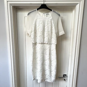 Reiss Calla Dress Women's UK 10 Cream Short Sleeved Floral Lace Occasion - Picture 1 of 15