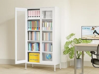 Elegro 73 inch Metal Display Cabinet With Mesh Doors and 4 Adjustable Shelves - Image 1 of 2